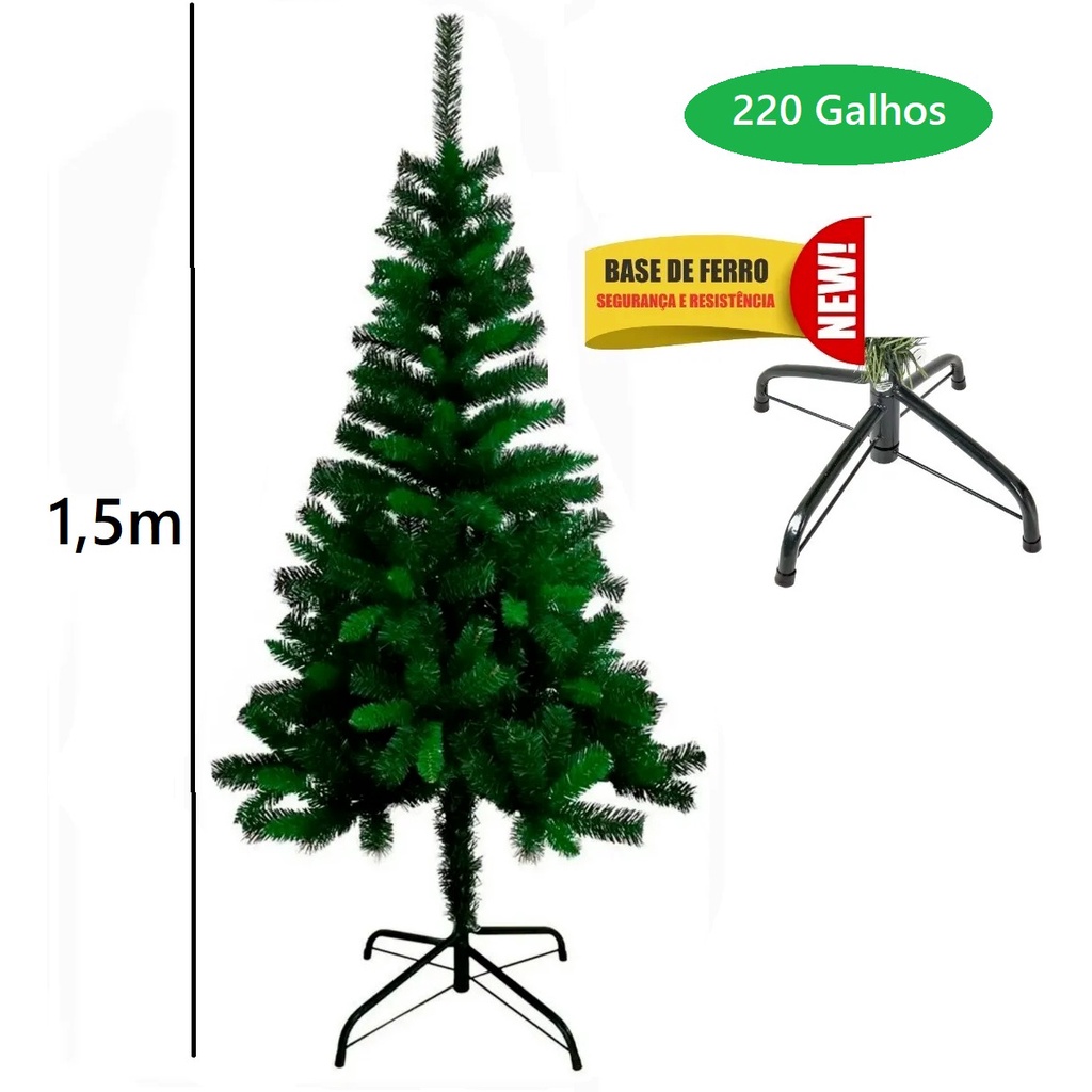 Arvore Natal 150cm - 220 Galhos Pe De Ferro Pinheiro Verde Legimito |  Shopee Brasil