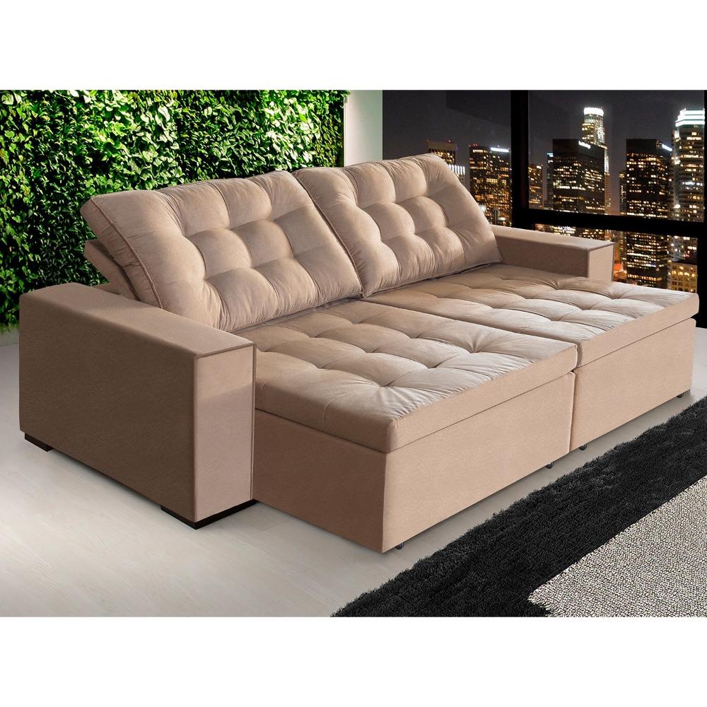 Sofá Retrátil e Reclinável 2,30m Suede Tunísia Marrom Castor