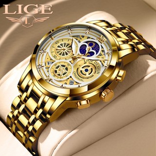 relogio masculino original LIGE calendário de aço inoxidável marca de luxo cronógrafo esportivo relógio de quartzo