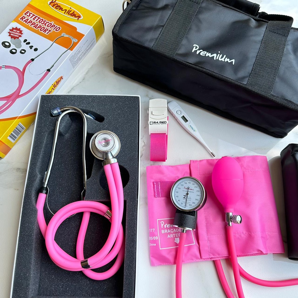 Kit Saúde Acadêmico Enfermagem Medicina Estetoscópio Esfigmomanômetro Rosa