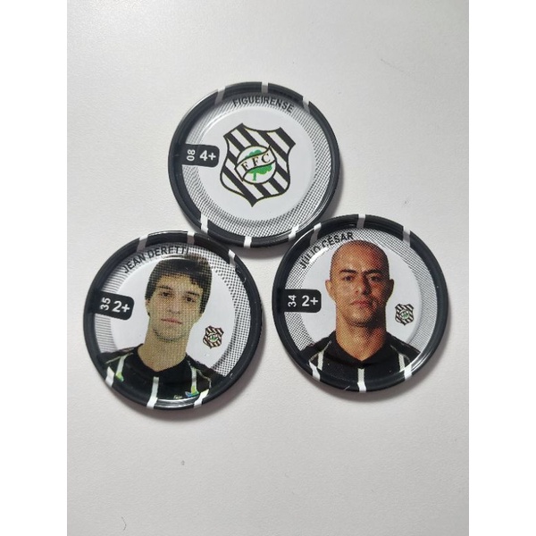 03 Tazos Originais de Metal Jean Deretti / Julio Cesar / Figueirense Panini Brasileiro 2012 Flipix