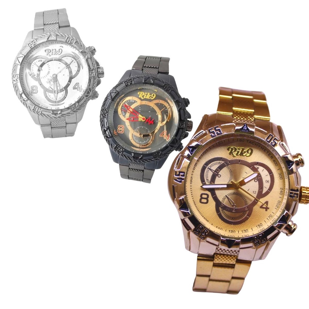 Relógio Masculino  Rik9 Pulseira Metal Rel-08 Com Caixinha Presente Rel-08
