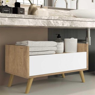 Gabinete Armário Banheiro 80 cm c/ Pés Retrô Multimóveis Rustic/Branco/Natural em Oferta na Shopee