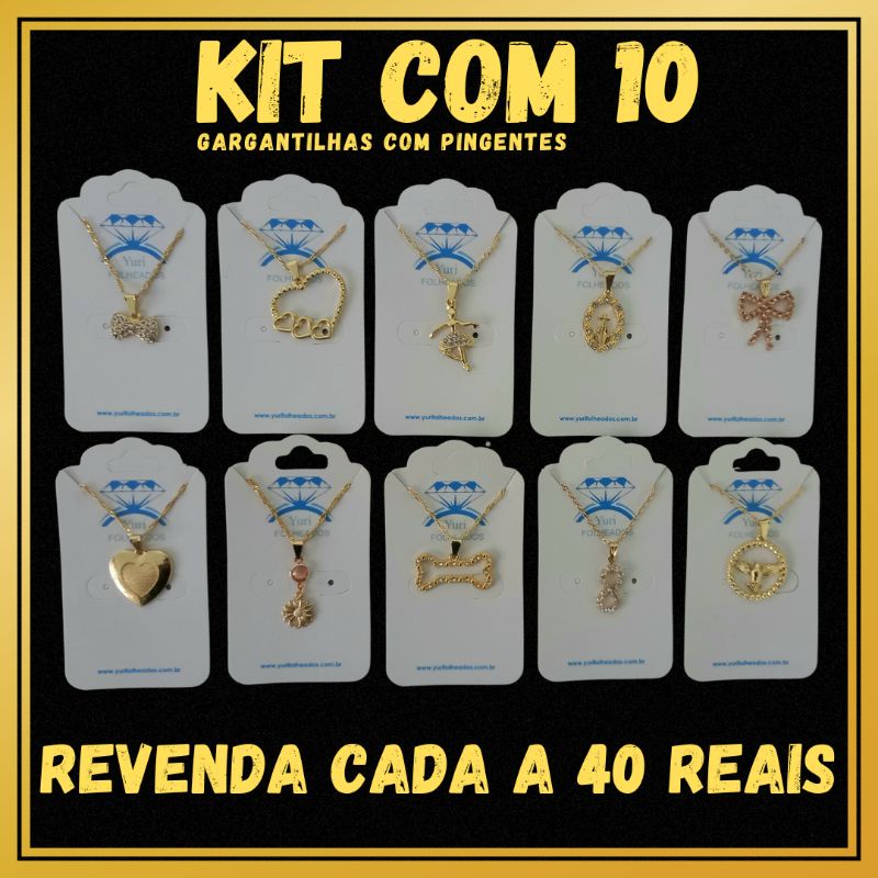 Gargantilha Feminina Reposição - Kit com 10 gargantilha e 10 pingente