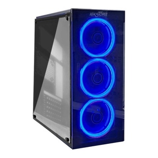 Gabinete Atx Gamer Flontal De Vidro Temperado Lat. de Acrílico Com 3 Fan Led Azul