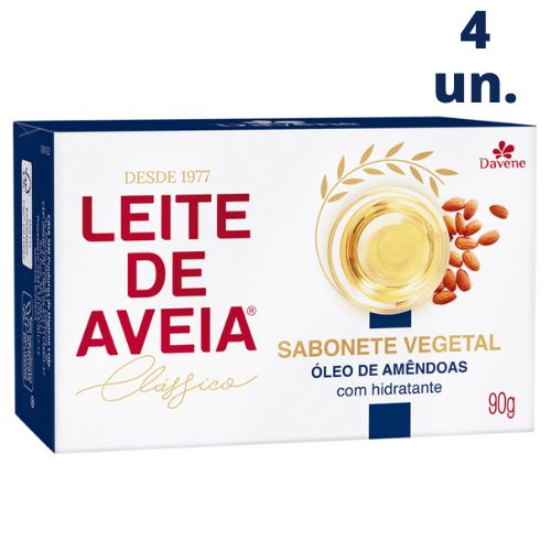 Kit C/ 4 Sabonetes Vegetais Leite de Aveia Óleo de Amêndoas 90g - Davene