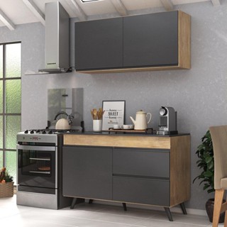 Armário de Cozinha Compacta 2 peças Lisboa Multimóveis MP2128 Rustic/Preto