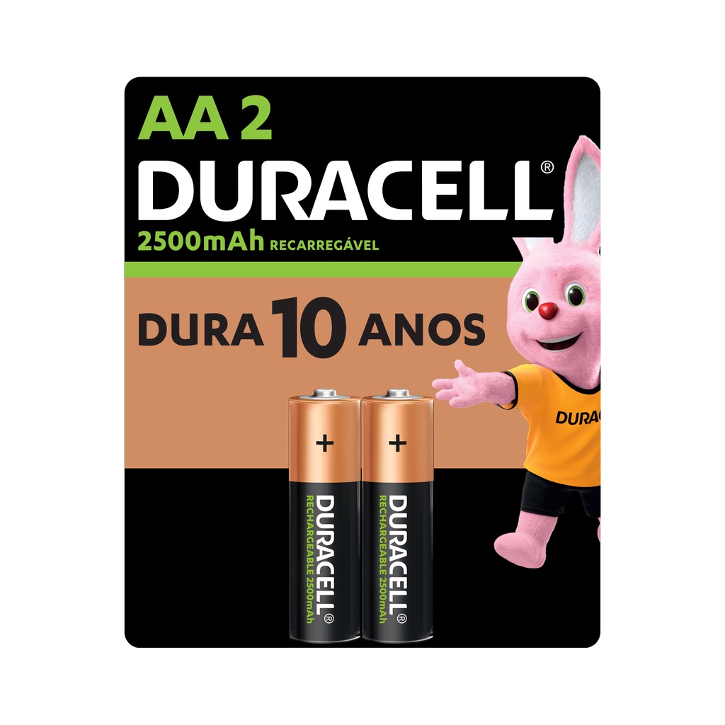 Pilha Recarregável AA Pequena 2500mah Duracell com 2 Un.