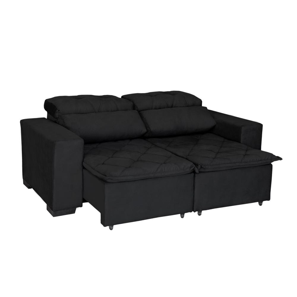 Sofá Soft Slim 3L Retrátil e Reclinável 2,00m Pluma Preto · foto 2