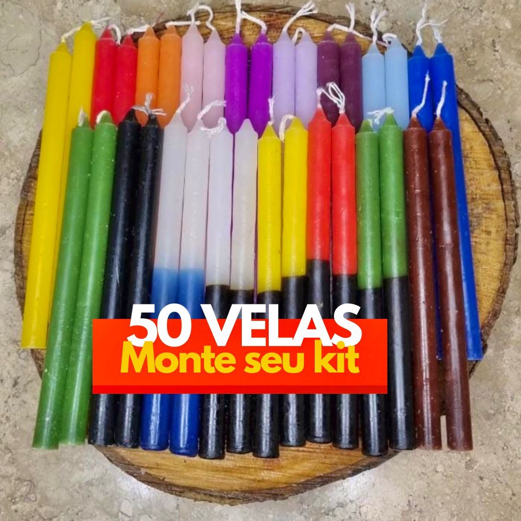 Kit 50 Velas Palito Coloridas e Bicolor 16 Cm