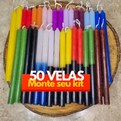 Kit 50 Velas Palito Coloridas e Bicolor 16 Cm