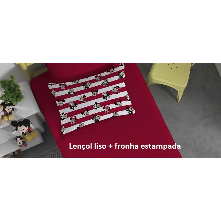 Lençol Infantil Solteiro Jogo de Cama com Fronha em Malha Personagem - Mickey Minnie Disney