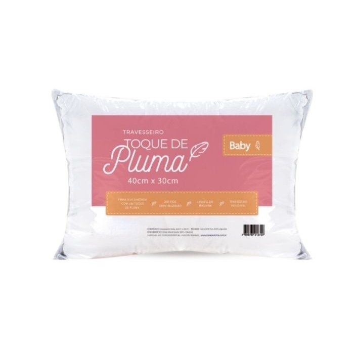 Travesseiro Toque Pluma Baby Percal 200 Fios 100% Algodão 40cm x 30cm 01 Peça