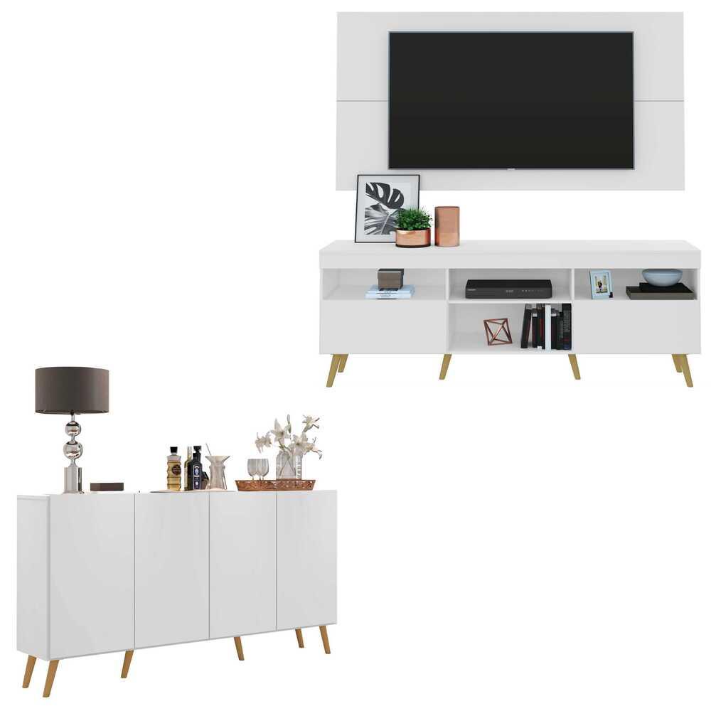 Conjunto Sala de Estar Rack/Painel TV/Aparador Multimóveis Sofia FG1005 Branco/Natural - Home & Living