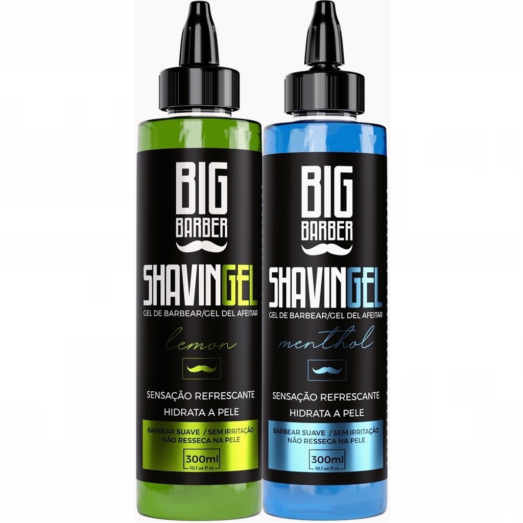 Kit Shaving Gel Barbear Bisnaga Big Barber Lemon + Menthol Caixa Com 2 Unidades