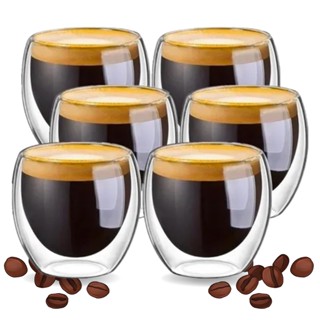 Jogo 6 Xícaras P/ Café Dupla Parede De Vidro 80ml Barato