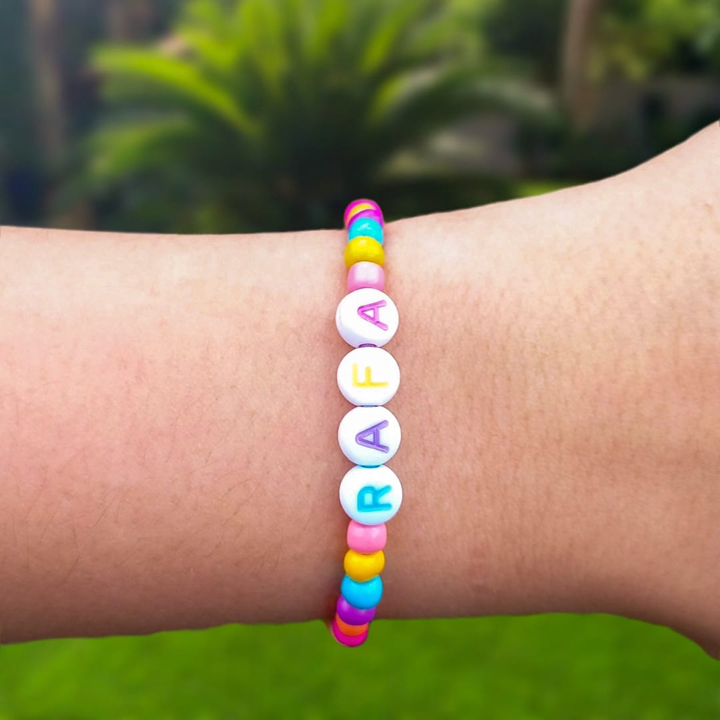 Pulseiras de miçangas personalizada com nome colorida elástica | Shopee ...