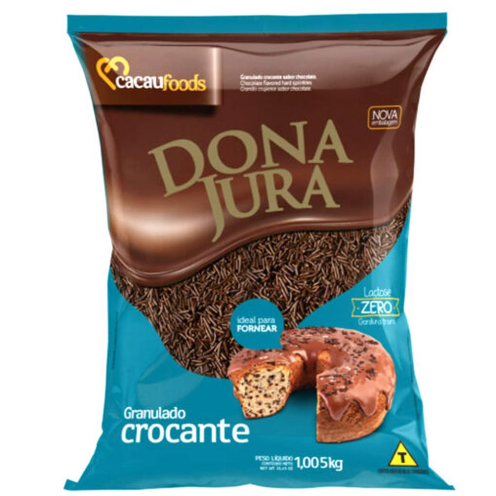 Granulado Crocante sabor Chocolate Dona Jura 1,005kg - Cacau Foods em Oferta na Shopee