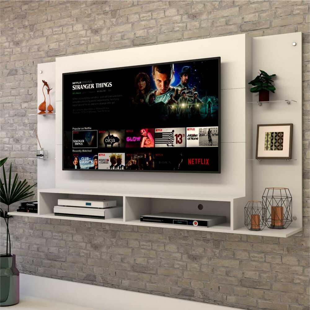 Painel p/ TV 60" com prateleiras de vidro Braga Multimóveis - Home & Living