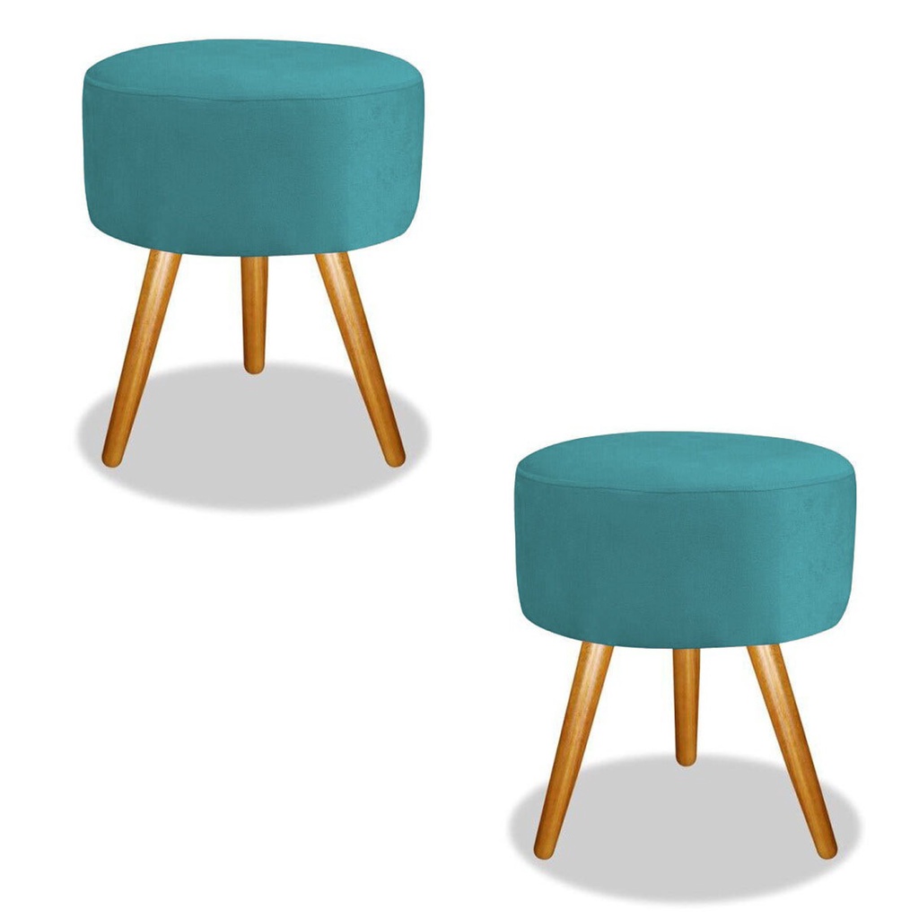 2 Puff Magnus Redondo Decorativo Pé Palito Azul Tiffany Decoração de Sala