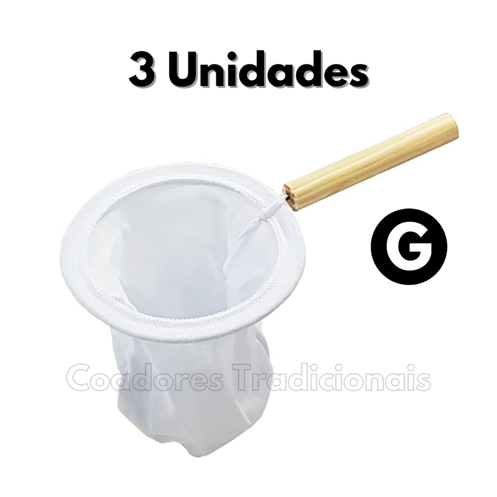 Coador de Café de Pano Grande com Cabo de Madeira Reutilizável e Sustentável 3 Unidades em Oferta na Shopee