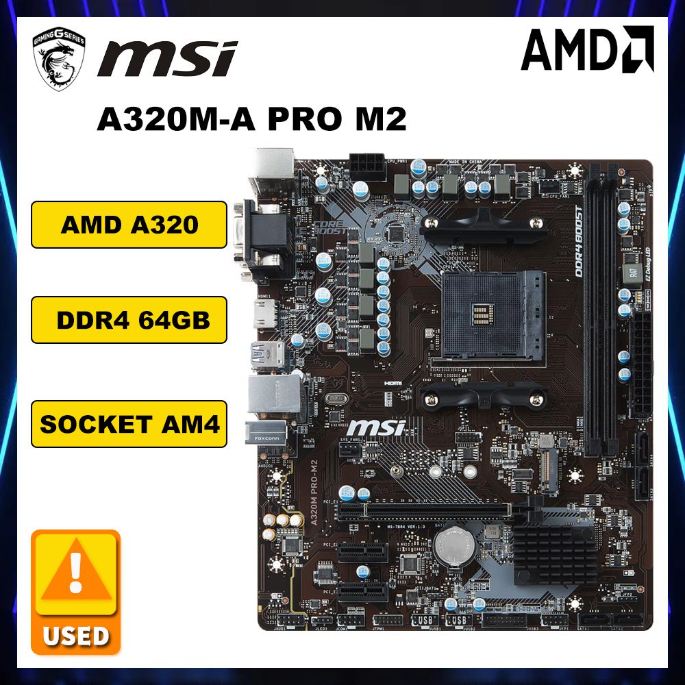 MSI A320M-A PRO M2 Placa-Mãe AM4 AMD A320 DDR4 3200 MHz 64GB RAM HDMI PCI-E 3.0 USB3.2 Micro-ATX RYZEN 5 560x EOE0