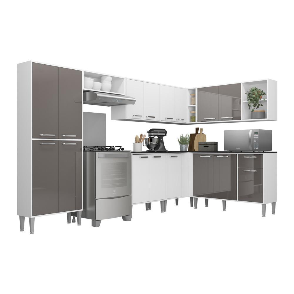 Cozinha Completa Multimóveis Xangai Soul FG3284 com Armário e Balcão Branca/Lacca Fumê - Home & Living