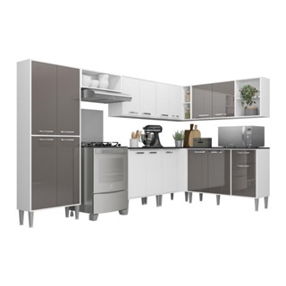 Cozinha Completa Multimóveis Xangai Soul FG3284 com Armário e Balcão Branca/Lacca Fumê