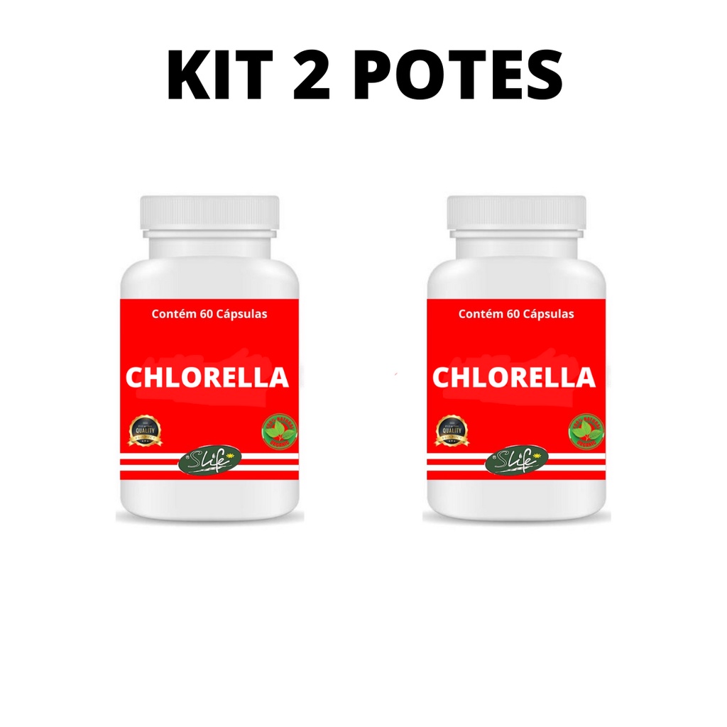 Kit 2 Potes Chlorella 100% Natural 60 Cápsulas