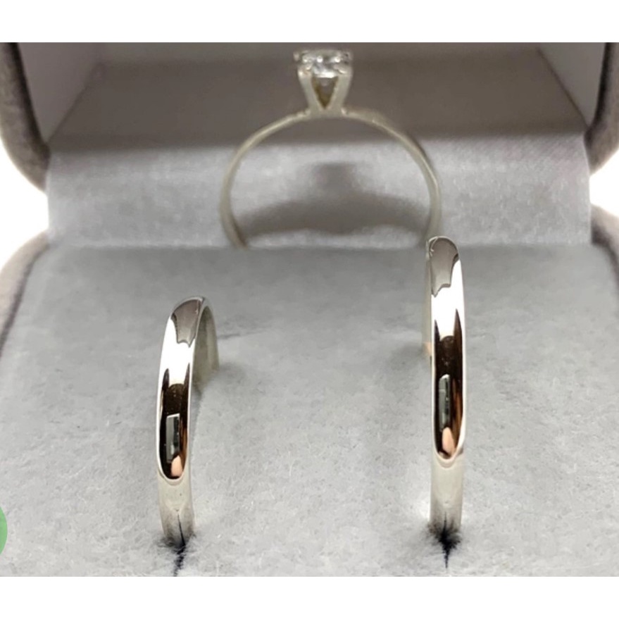 Par de aliança 2mm Banho prata 925  namoro tradicional + Solitário COD-29