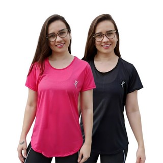 Kit 2 Blusa feminina Long Line Academia Dry Fit camiseta sobre legging fitness