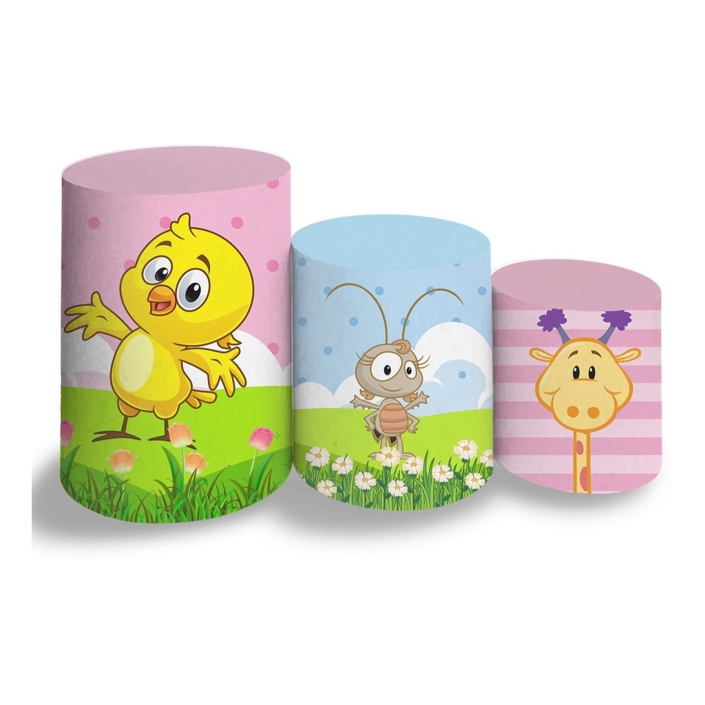 Trio de Capa de Cilindro Tema Galinha Pintadinha em Tecido C/elástico