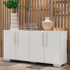 Aparador Buffet 4 Portas com Pés Quadrados Viena Multimóveis Branco