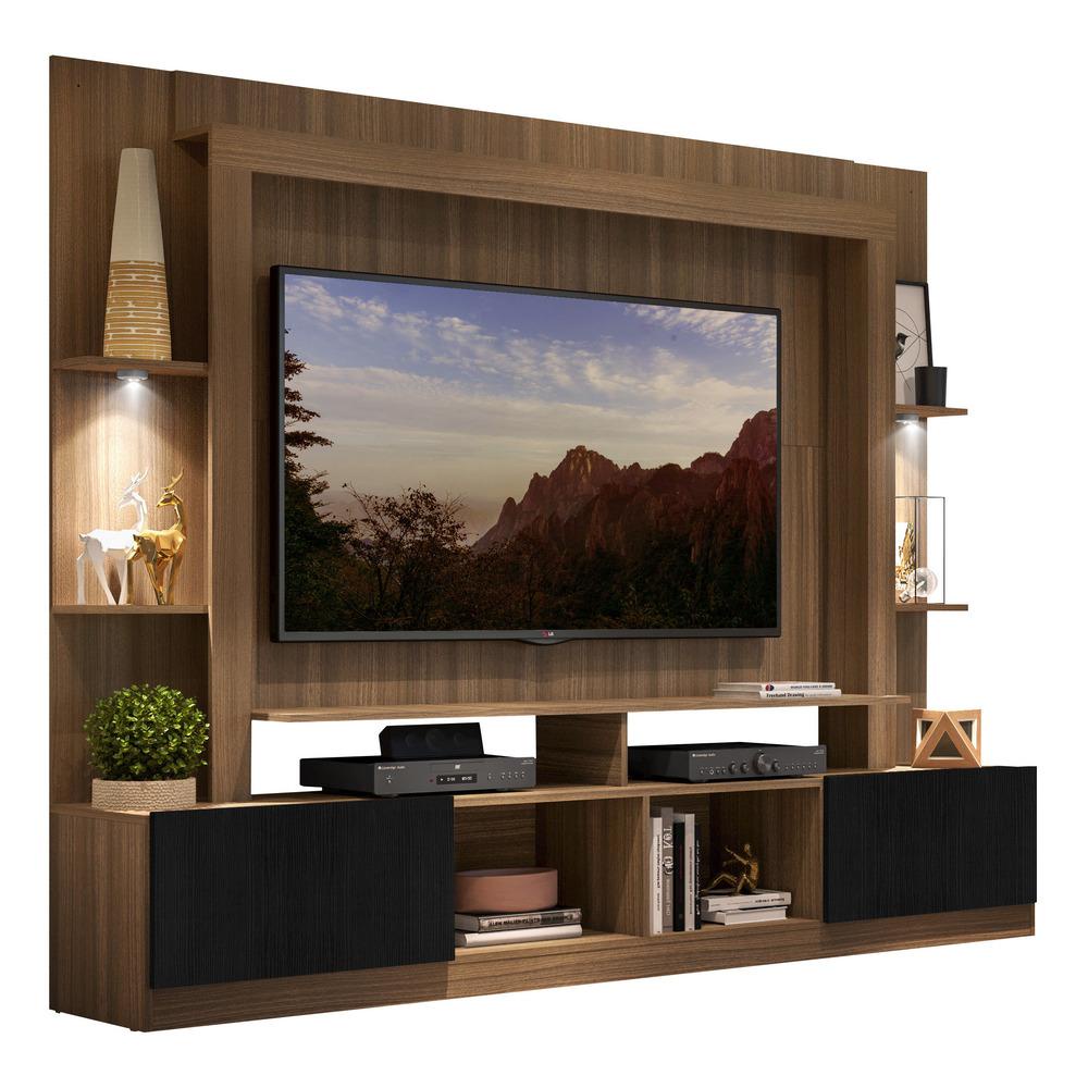 Rack Estante TV 65" com Leds Berlim Multimóveis Madeirado/Preto em Oferta na Shopee