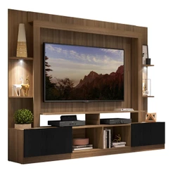 Rack Estante TV 65" com Leds Berlim Multimóveis Madeirado/Preto