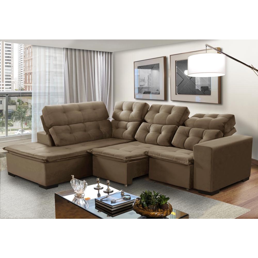 Sofá de Canto Berlim Retrátil/Reclinável 6 Lugares Castor Pillow Top c/molas bonnel 2,20x2,80 - Sofá Casa