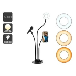 Ring Light De Mesa Com 3 Luz De Cores Com Suporte Celular e Suporte Microfone 3 Funções em 1 Com Iluminador Led