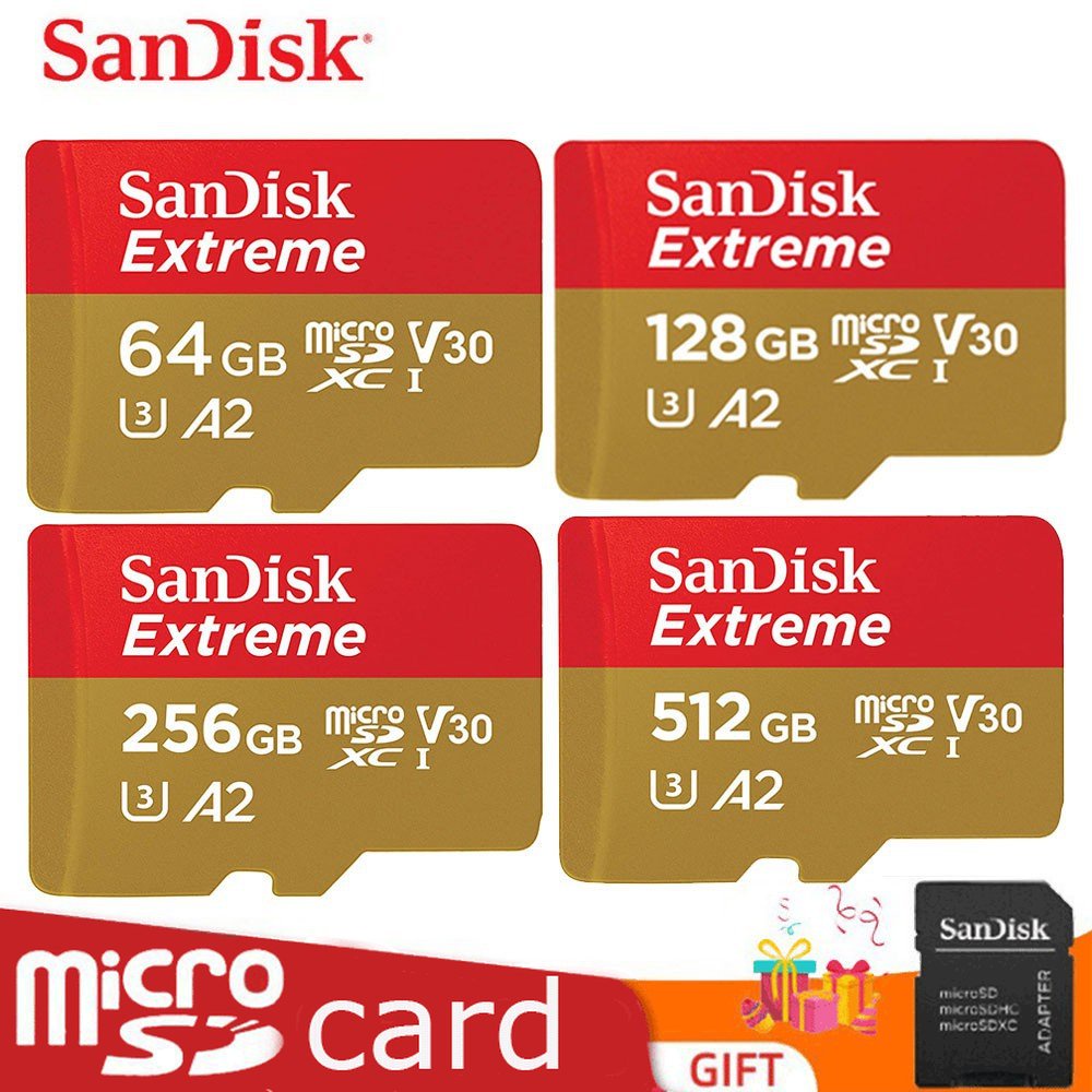 Cartão De Memória Extrema Sandisk 32GB 64GB 128GB 256GB 512GB Micro SD Classe 10 UHS-1