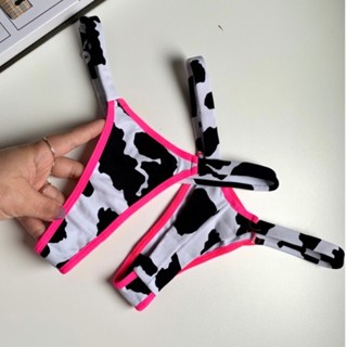 Calcinha Estampada Vaquinha Sexy Fio Duplo com tirinhas Biquíni
