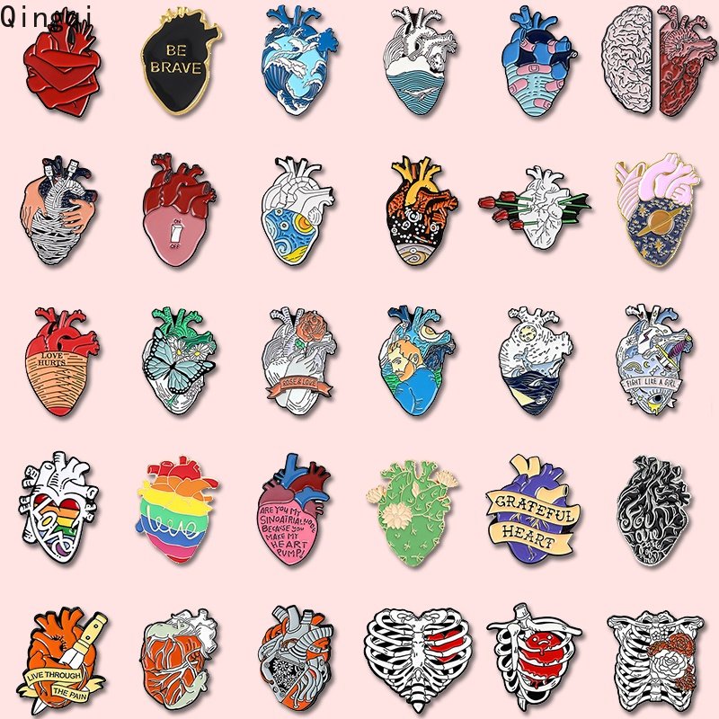 Órgãos Fofos Pin De Coração Colorido Esmalte Criativo Oceano Onda Broche Crachá Arte De Desenho Animado Médica Joias Presente Para Amigo