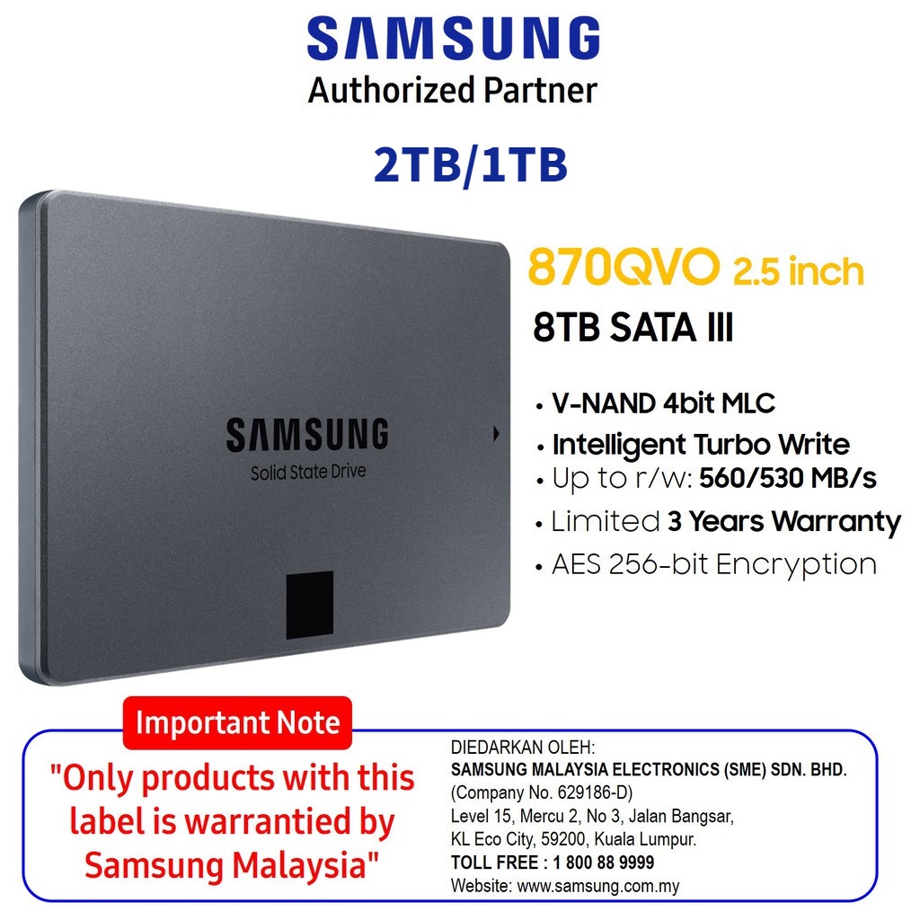 2TB Samsung HD SSD QVO 870 QLC 1TB/960GB/500GB NAND SATA III 2.5 " Unidade Interna De Estado Sólido Para Notebook PC