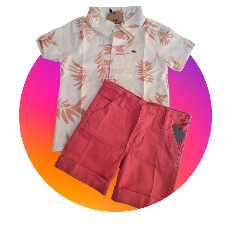 Conjunto infantil estampa floral / Camisa LINHO e bermuda BRIM /Roupa criança estampada / Camisa e bermuda infantil