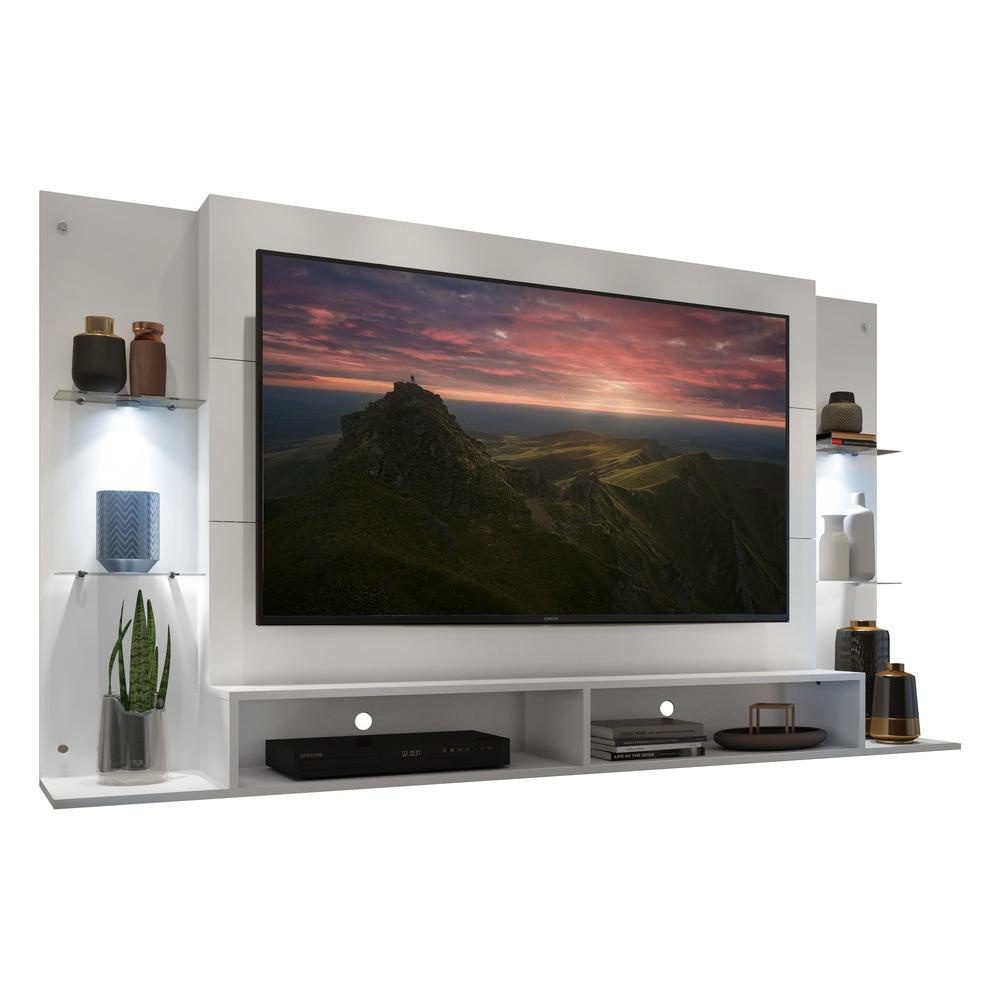 Painel TV 60" com 2 Leds e Prateleiras de Vidro Vegas Multimóveis Branco em Oferta na Shopee