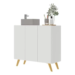 Gabinete Banheiro 3 Portas Retrô 90cm Multimóveis MP5030 Branco/Natural