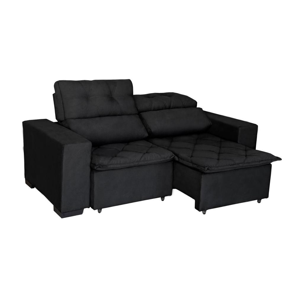 Sofá Retrátil e Reclinável 2 Lugares Soft Slim 1,50m Pluma Preto · foto 2