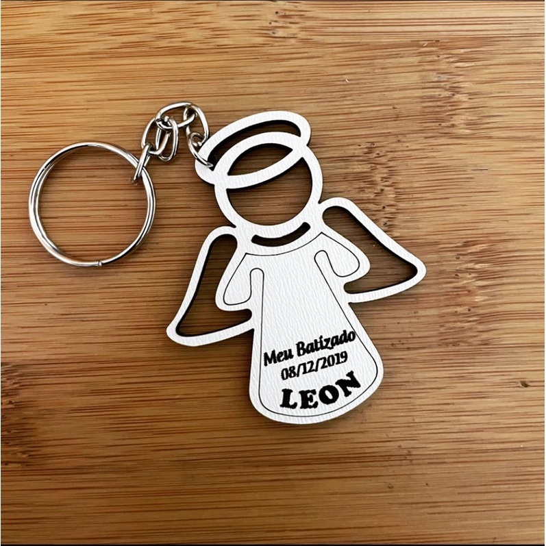 Kit de Chaveiros Anjo Batizado Brinde Religioso Personalizado em MDF