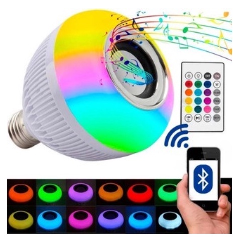 Lampada Bluetooth De Led Caixa De Som C Controle Rgb 12W