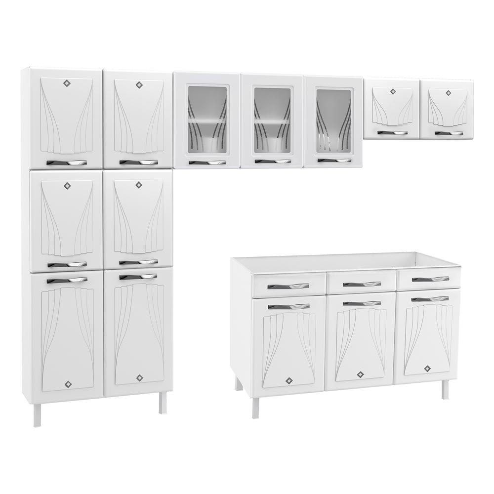 Cozinha de Aço Completa com Balcão para Pia Clara Multimóveis CR6154 Branco em Oferta na Shopee