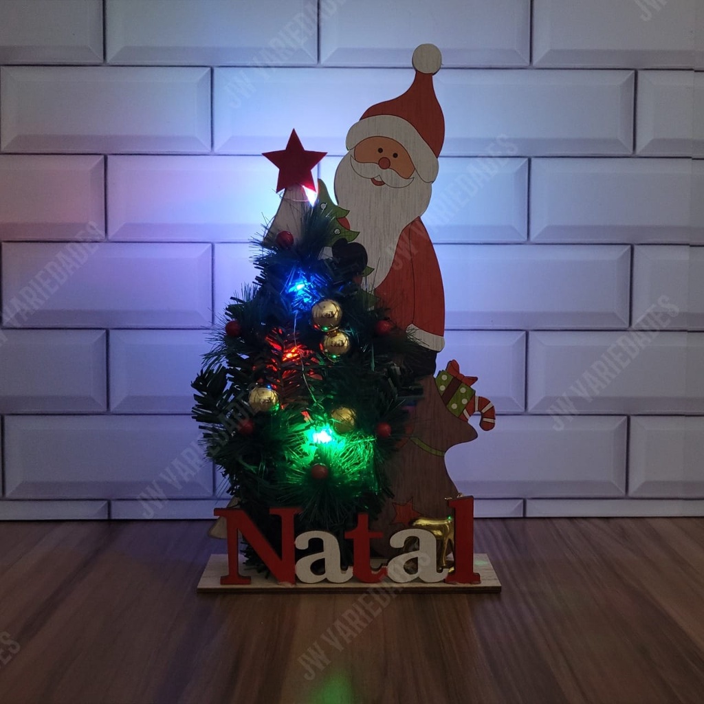 Mini Árvore De Natal Enfeite De Madeira Com Luzes Led Pisca | Shopee Brasil
