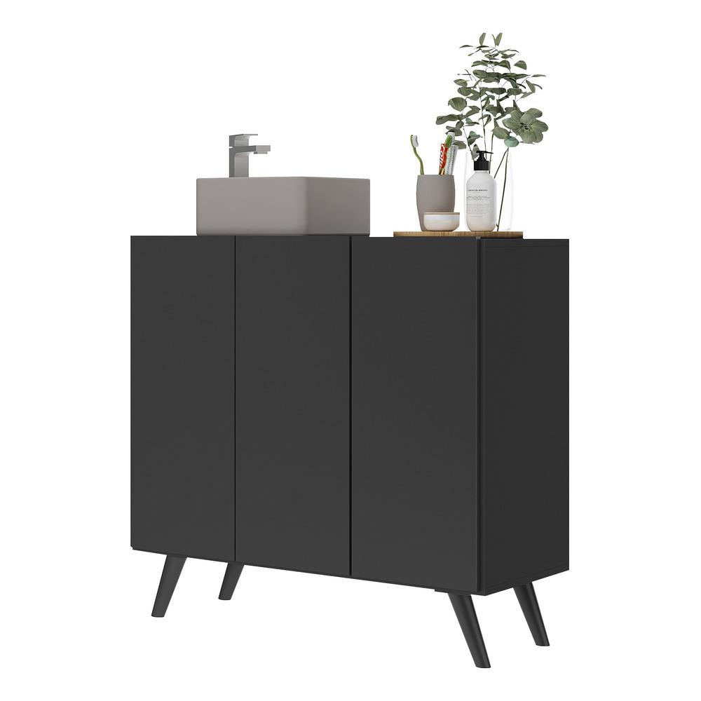 Gabinete Banheiro 3 Portas Retrô 90cm Multimóveis MP5030 Preto em Oferta na Shopee